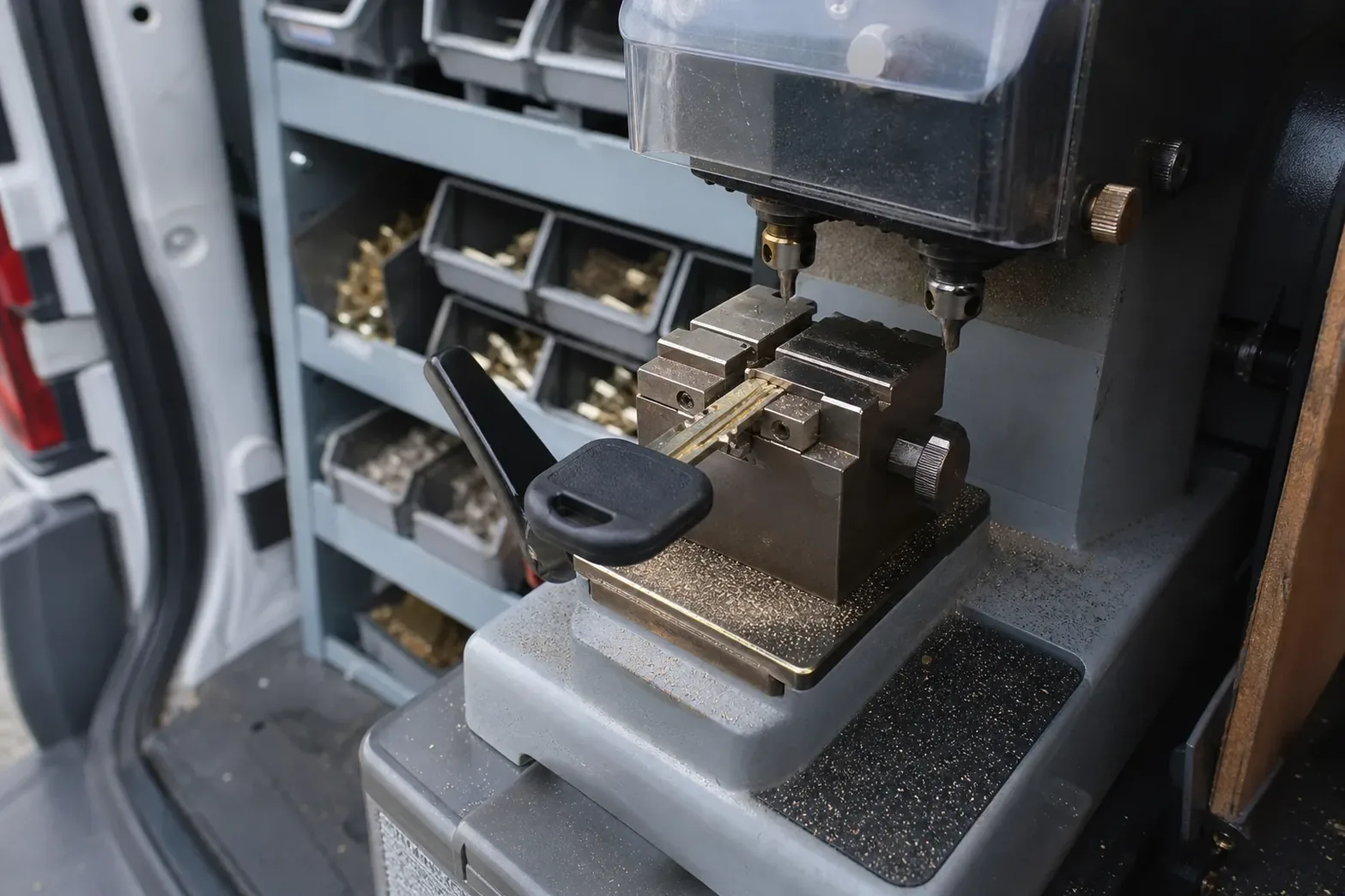 Key cutting machine in the service van