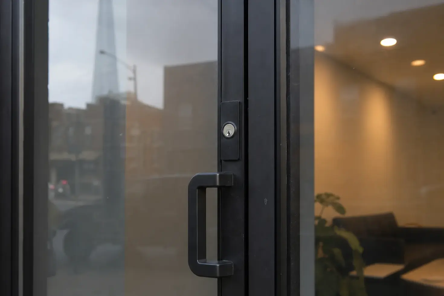 Glass entrance door of a local business